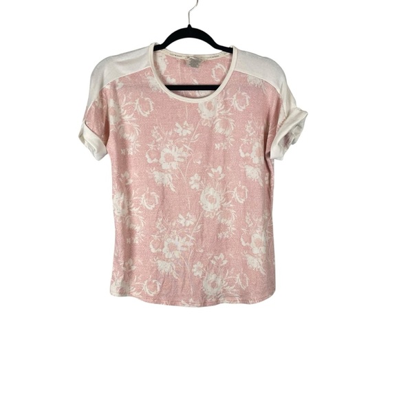 Lucky Brand Pink Floral Burnout Tee Shirt Short Sleeve Size S - Picture 1 of 4